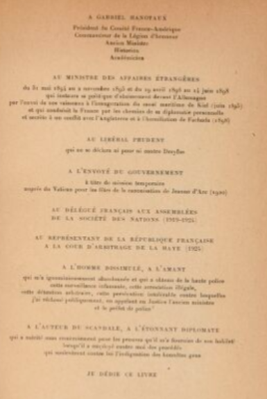 La Faulx du ministre, page de dédicace